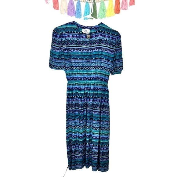 Lady Carol Vintage 80s 90s Pleated Short Sleeve Abstract Funky Shirt Mini Dress - Picture 3 of 16